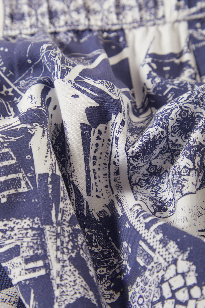 Women's Post Playa E-Waist Short in the color Navy/White Collage - Additional Laydown image