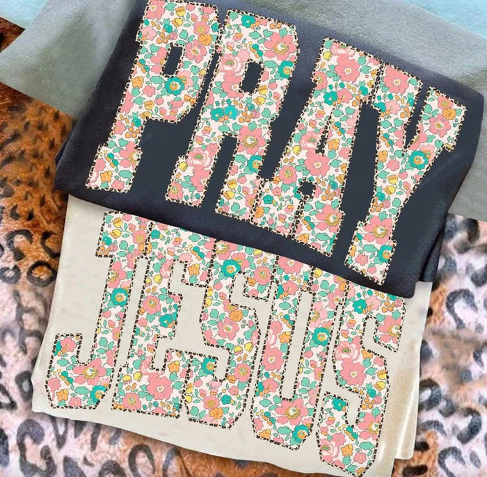 Pray Dainty Floral on Charcoal Tee