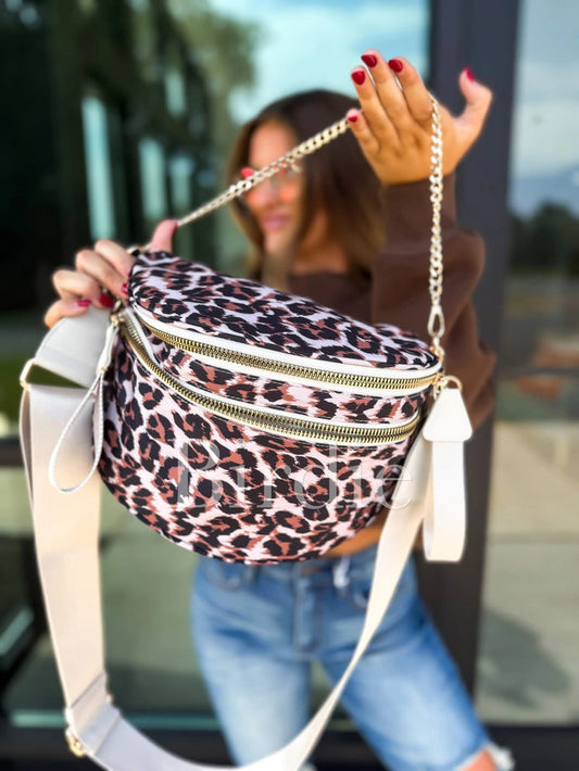 PREORDER: Double Zipper Crossbody Bag in Animal // 2-3 weeks