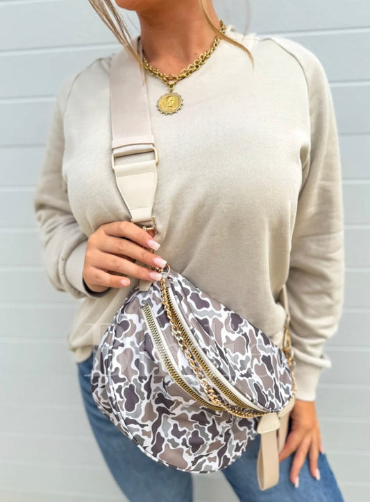PREORDER: Double Zipper Crossbody Bag in Duck Camo // eta 3-4 weeks