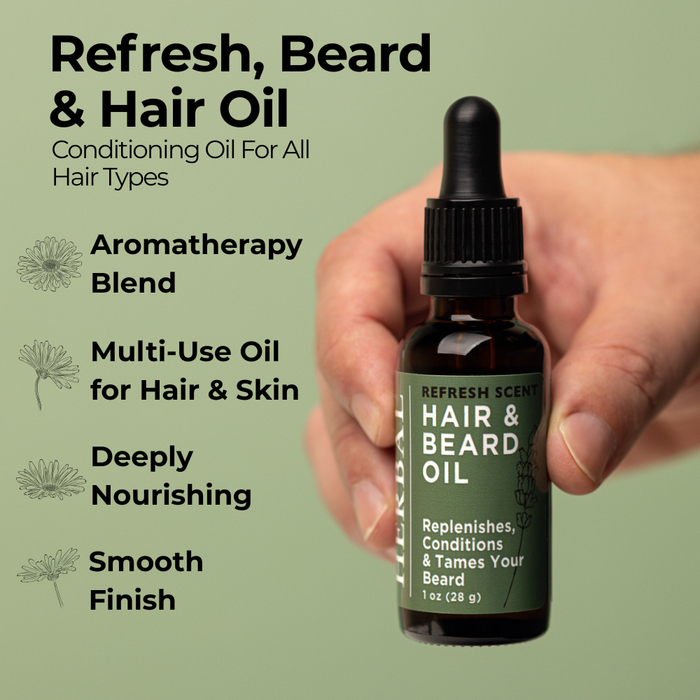 Refresh Scent Beard And Hair Oil 1oz Lifestyle Indoor Benefits Infographics