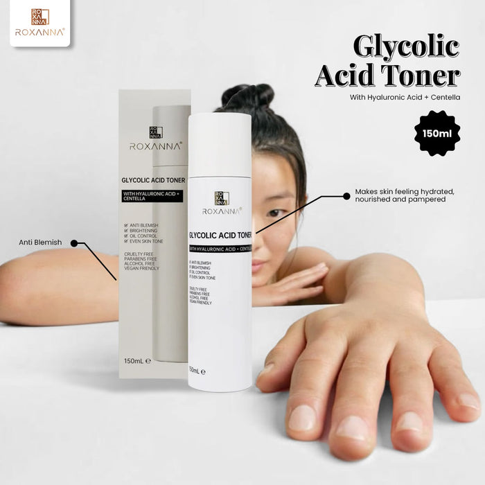 Roxanna Glycolic Acid Toner 150ml ✨ Exfoliating AHA Toner with Hyaluronic Acid + Centella for Smooth, Glowing Skin