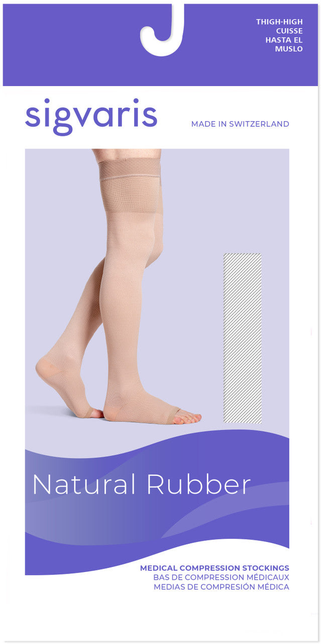Sigvaris Natural Rubber Thigh High, Open Toe 40-50mmHg - Compression Level: Severe 40-50 MmHg - Unisex - Foot