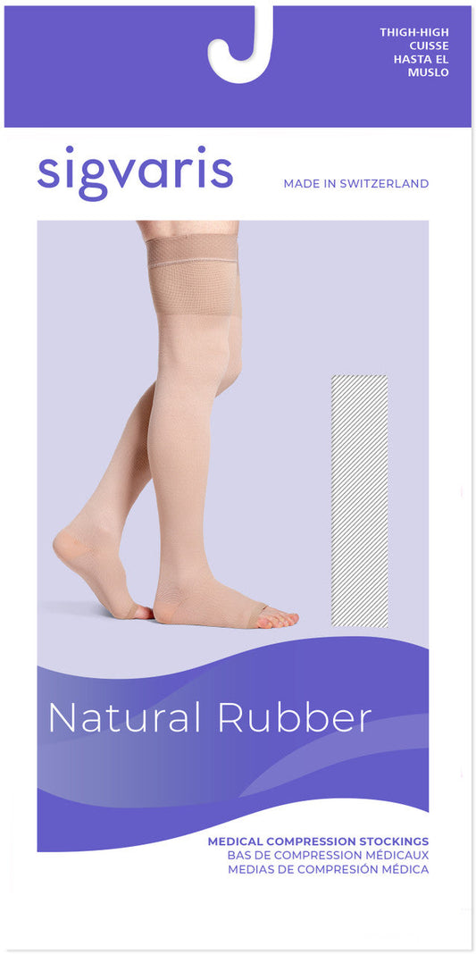 Sigvaris Natural Rubber Thigh High, Open Toe 40-50mmHg - Compression Level: Severe 40-50 MmHg - Unisex - Foot