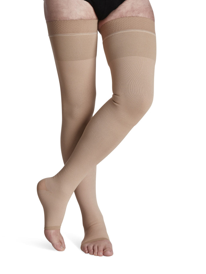 Sigvaris Natural Rubber Thigh High W/ Grip Top, Open Toe 40-50mmHg - Compression Level: Severe 40-50 MmHg - Unisex - Foot