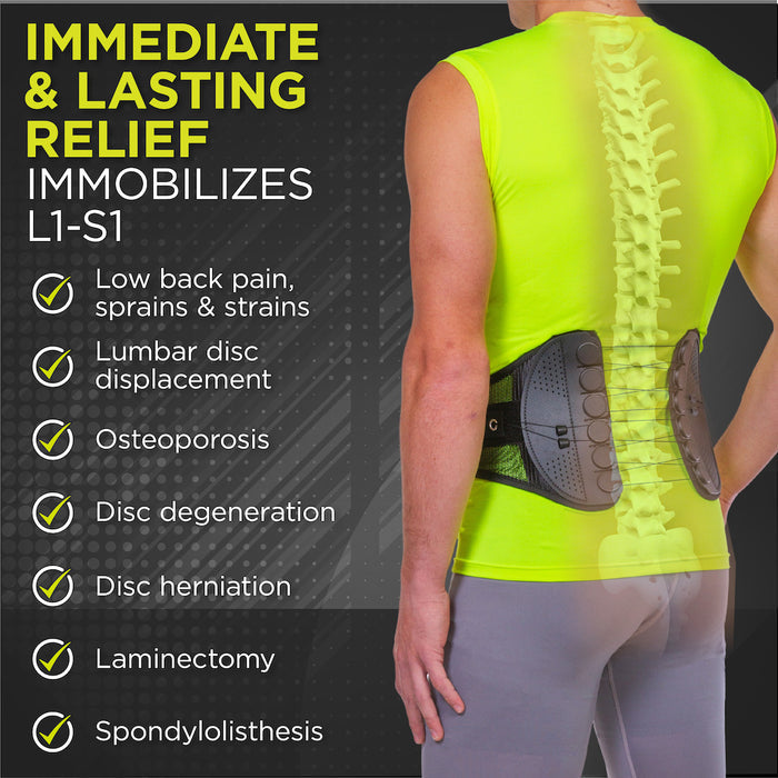 Spine sport back brace provides natural pain relief from a variety of back injuries