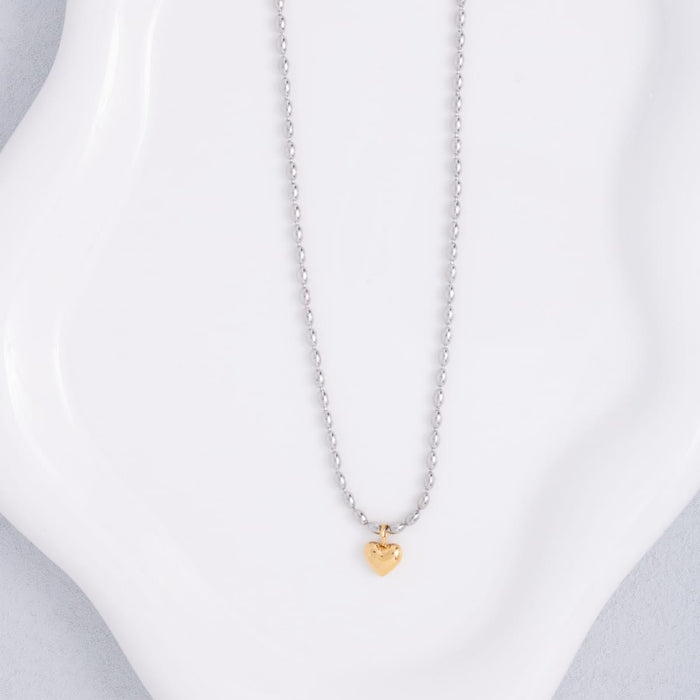 Splendid Iris Necklace - Petite Heart Necklace, Silver/Gold