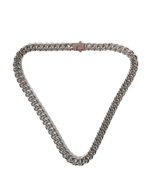 Martin Valen thick stainless steel silver chain necklace, flat lay front view showing clasp