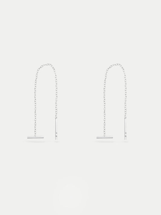 Sterling Silver Cross Bar Thread Drop Earring | Silver-Image 1