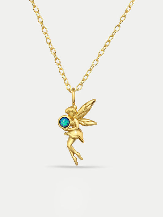 Sterling Silver Gold Plated Fairy Pendant Necklace | Gold-Image 1