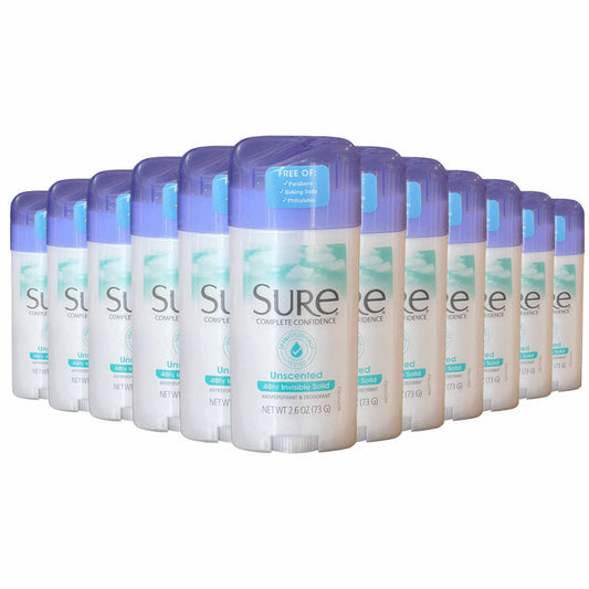 Sure Invisible Solid Anti-Perspirant and Deodorant, Unscented - 2.6 oz - 12 Pack