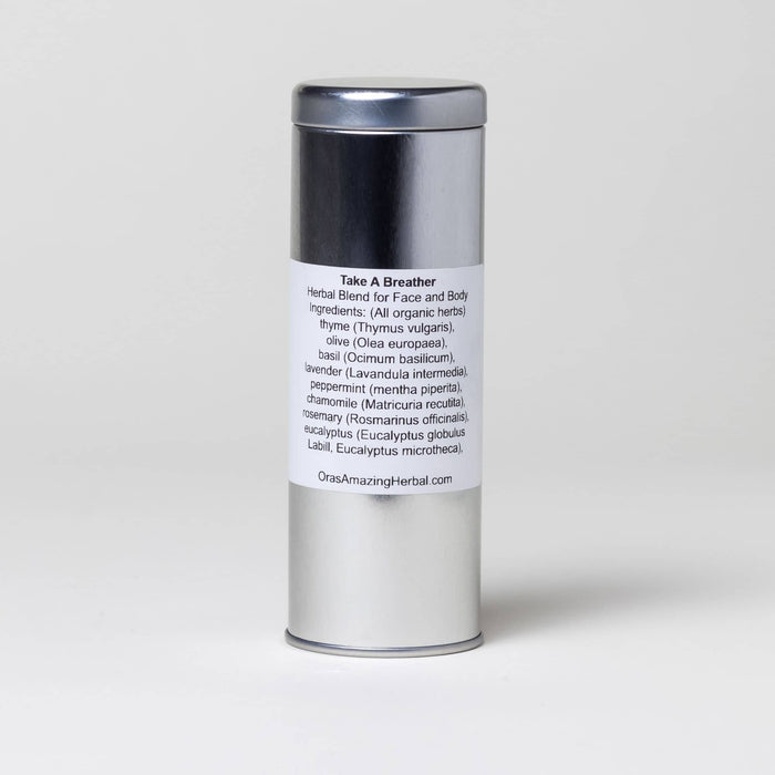 Take a Breather Herbal Facial Steam White Background with Shadows 1.25oz Tin