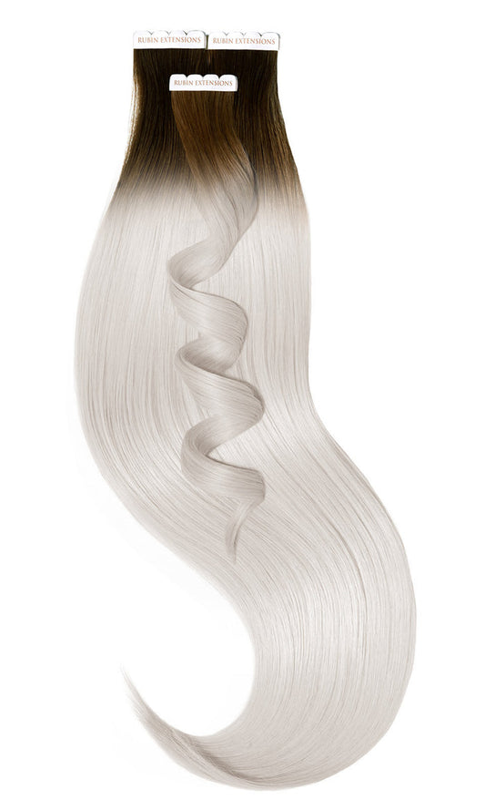 TAPE-IN EXTENSIONS  SOMBRÉ-BALAYAGES, Chocolate Roast Brown & Metallic Silver Blonde