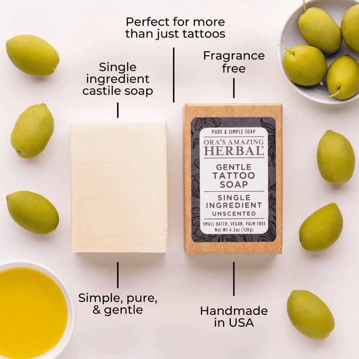 Tattoo Soap with Box Lifestyle Indoor Texture Benefits Infographic