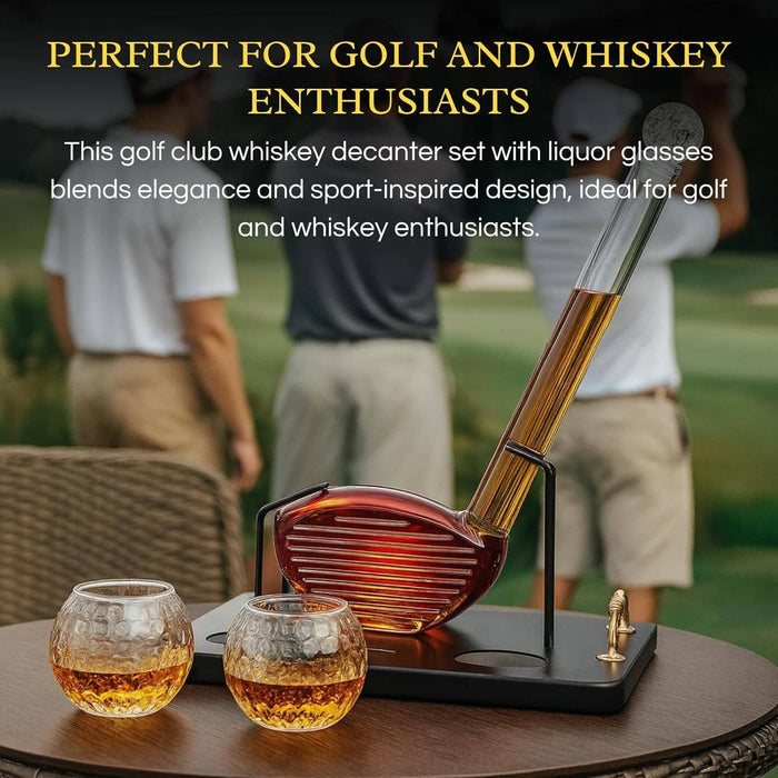 The Wine Savant /  Khen Glassware - Golf Club Whiskey Decanter Set with 2 Crystal Glasses, 28.7