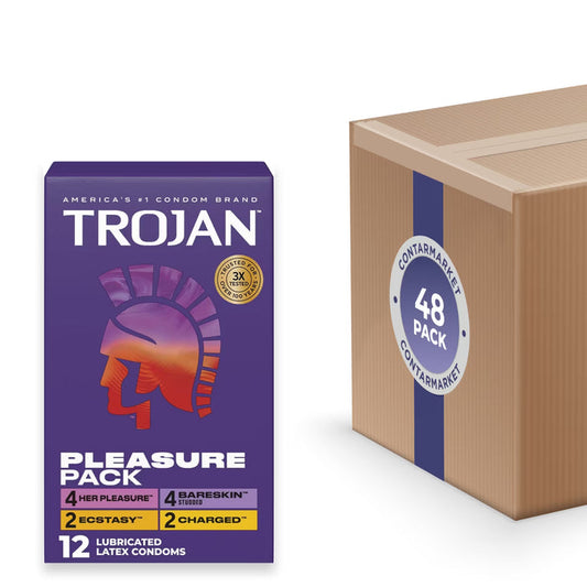 Trojan Pleasure Pack Spermicidal Condoms - 12 Ct - 48 Pack