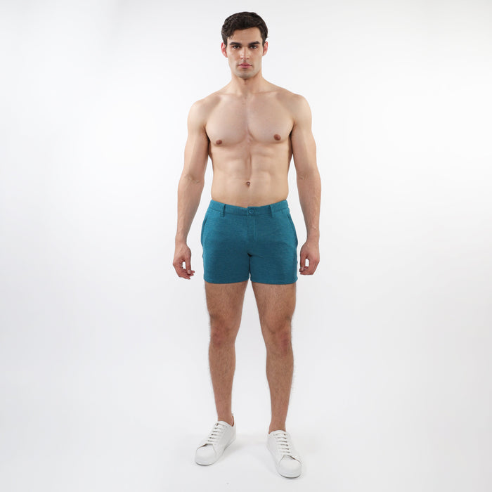 Turquoise 5" Inseam Textured Stretch Knit Chino Shorts W/ Zip Pockets St-1986-01