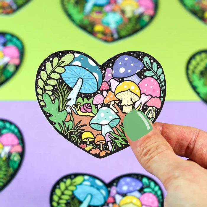 Turtle's Soup Forest Mushroom Heart Vinyl Sticker