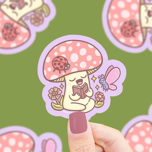 Turtle's Soup Reading Mushroom Vinyl Sticker