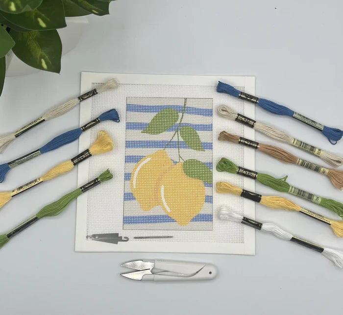 Two Lemons on Blue Stripes Needlepoint Kit