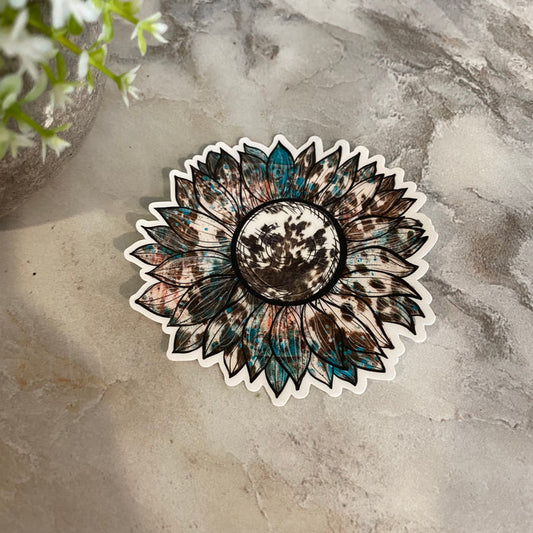 Vinyl Sticker - Turquoise Cow Sunflower