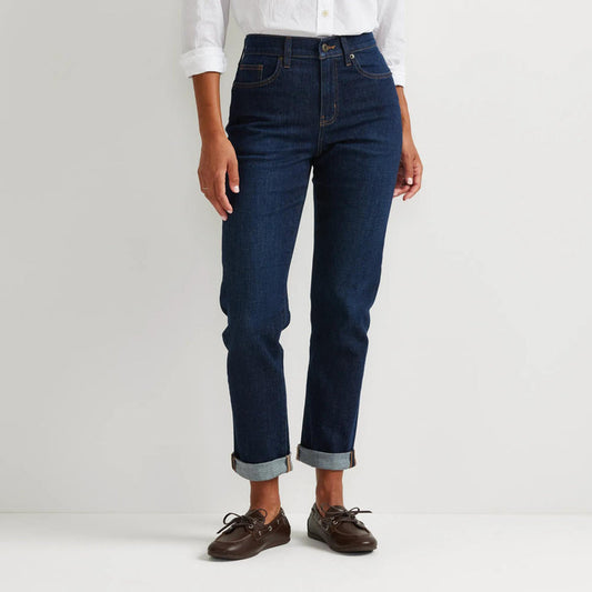 Women's Boyfriend Mid-Rise Slim Fit Jeans-Denim Blue-Regular-12